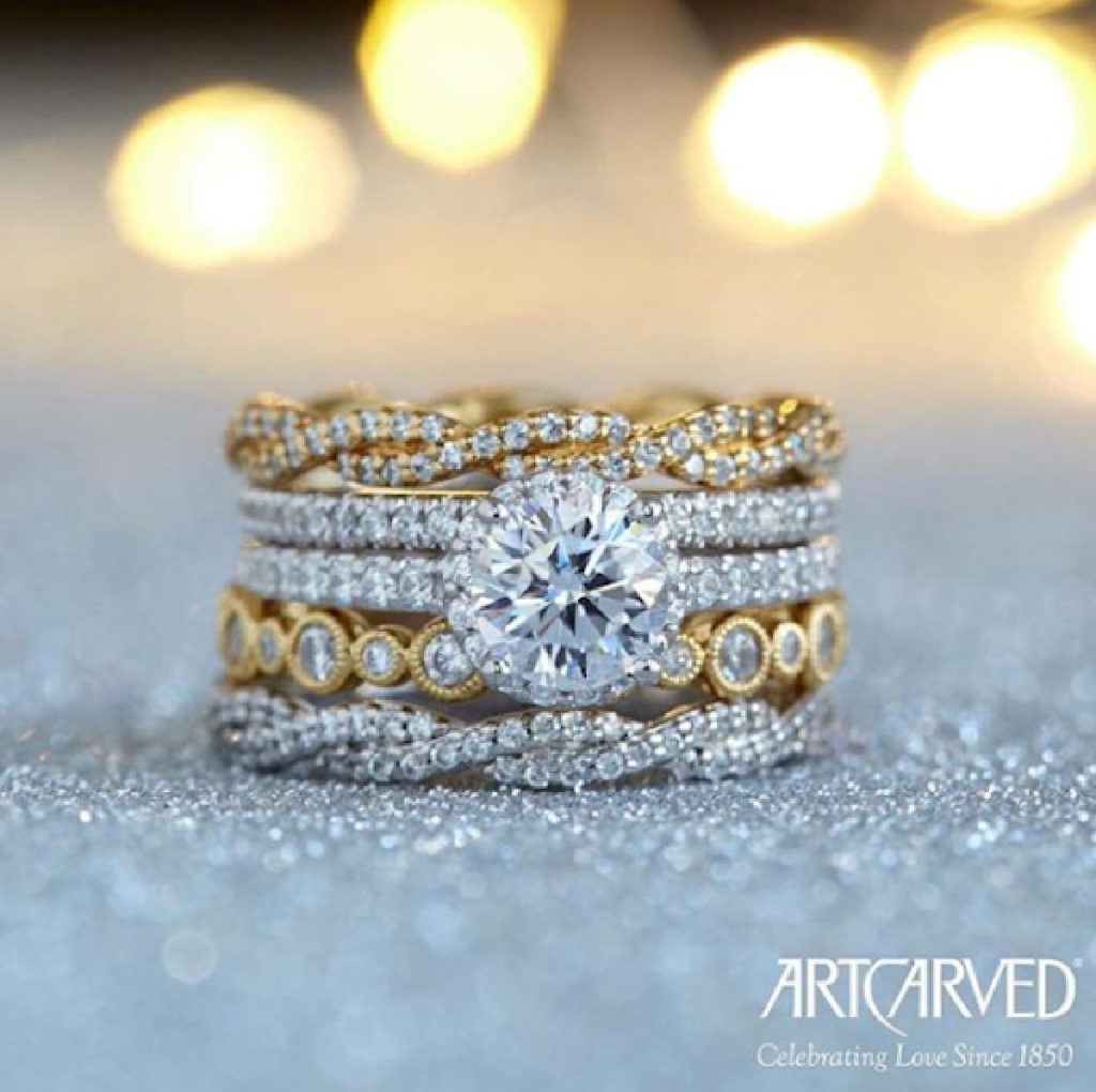 Vintage ArtCarved Diamond and 14K White Gold Three Row Crossover Engag –  A.J. Martin